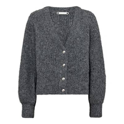 Coralie button rib knit grey melange Co’Couture