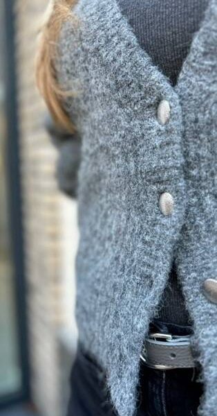 Coralie button rib knit grey melange Co’Couture