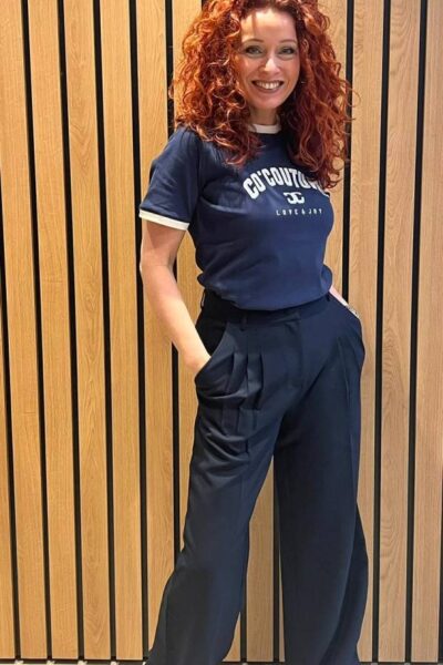 Vola long pleat pant navy Co’Couture