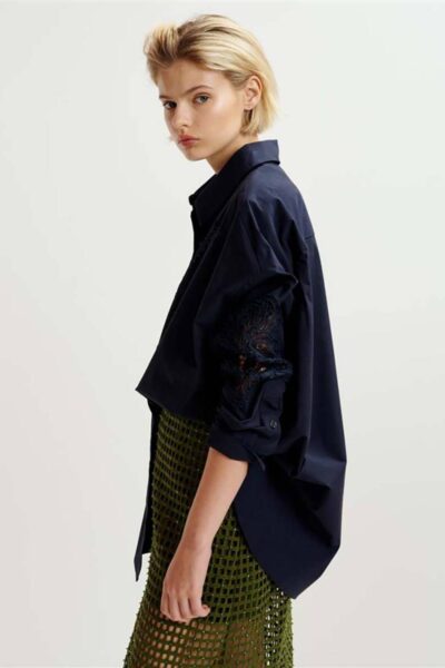 Hoofd lace panelled shirt dark sapphire Essentiel