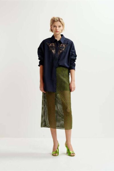 Hoofd lace panelled shirt dark sapphire Essentiel