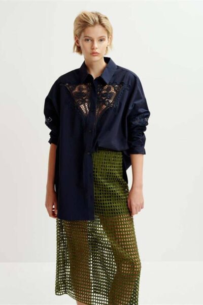 Hoofd lace panelled shirt dark sapphire Essentiel