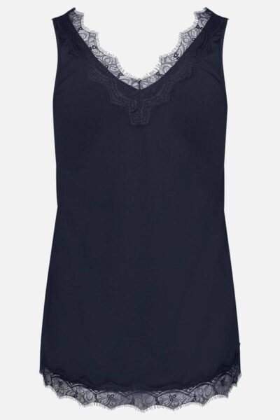 Billie sl lace v-neck top dark blue Rosemunde