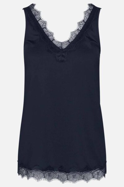 Billie sl lace v-neck top dark blue Rosemunde