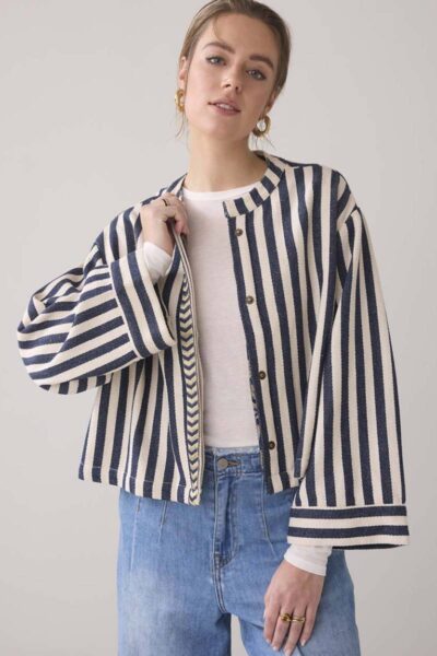 Short round neck stripe jacket navy noir Summum