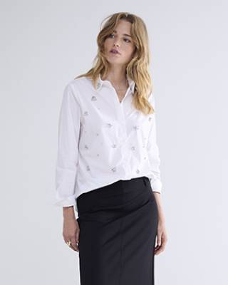 Blouse crispy poplin diamonds white Summum Woman