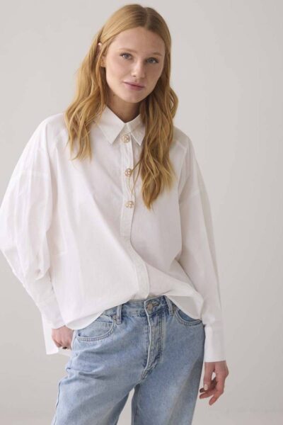 Fancy button blouse crispy polin off white Summum