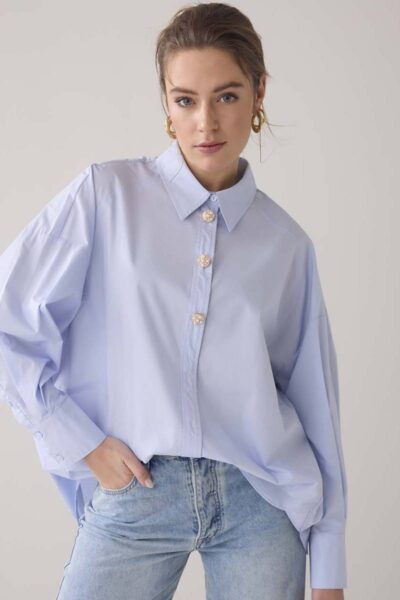 Fancy button blouse crispy polin powder blu Summum