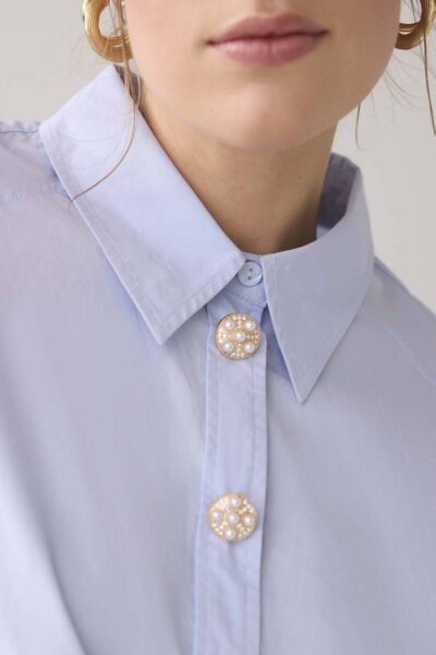 Fancy button blouse crispy polin powder blu Summum