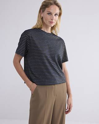 Shortsleeve top lurex rib stripe blue Summum