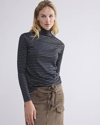 Turtle neck top lurex stripe midnight blue Summum