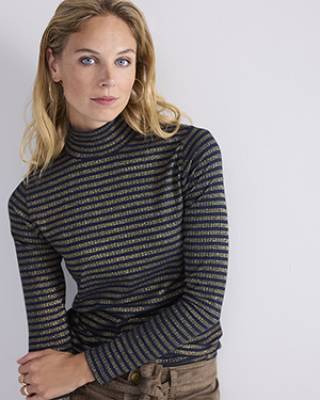 Turtle neck top lurex stripe midnight blue Summum