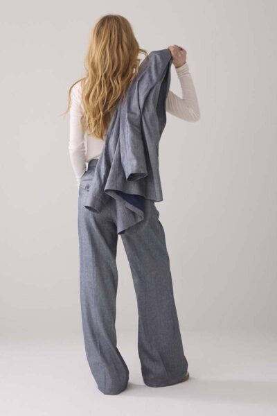 Trousers wide linen blend twill navy noir Summum