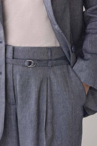 Trousers wide linen blend twill navy noir Summum