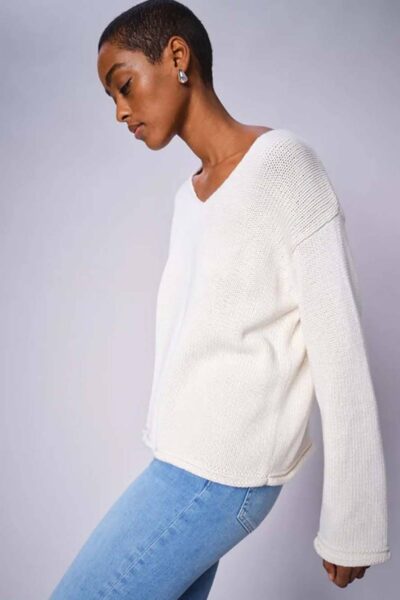 Bine v-neck knit ecru Mos Mosh