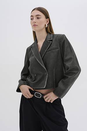 GiloMW leather short blazer medium grey MEW