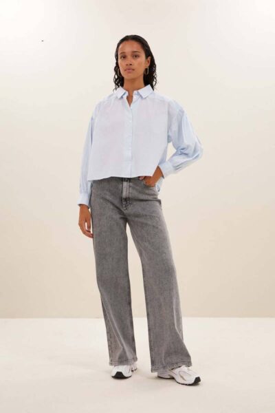 Sarah short chambray blouse light blue By-Bar