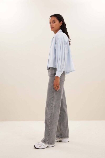 Sarah short chambray blouse light blue By-Bar