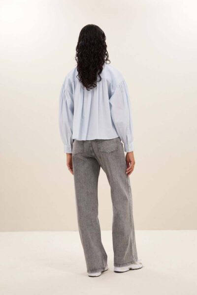 Sarah short chambray blouse light blue By-Bar